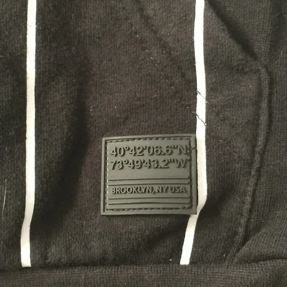 Denim & Flower black and white striped hoodie, kangaroo pocket - Picture 4 of 7